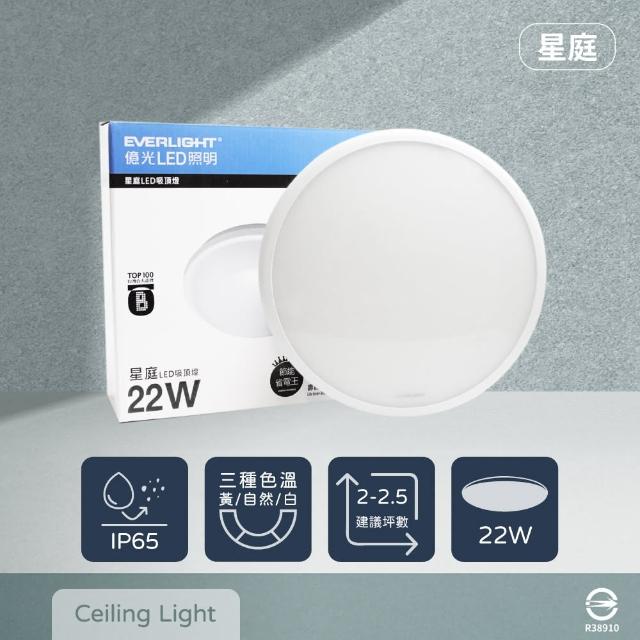 【Everlight 億光】LED 星庭 22W 黃光 白光 自然光 全電壓 防水 吸頂燈