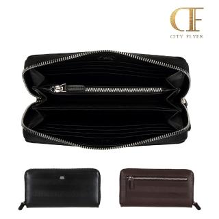 【CITY FLYER】城市旅者柏林石紋系列牛皮單拉鍊長夾(黑色/咖啡)