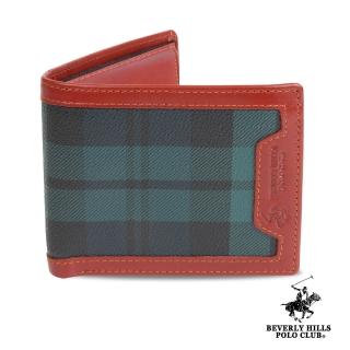 【B.H.POLO】經典綠格紋 對開4卡中間翻短夾雙透明窗零錢袋(綠格紋)