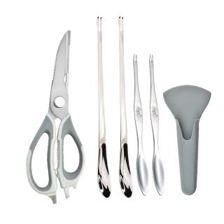 【PUSH!】餐具廚房用品新款304不鏽鋼吃蟹工具蟹剝螃蟹剪刀吃蟹拆大閘蟹專用(吃蟹工具 五件套裝D362)