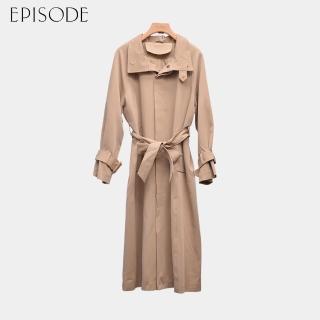 【EPISODE】氣質簡約翻領綁帶長版風衣外套E44C09