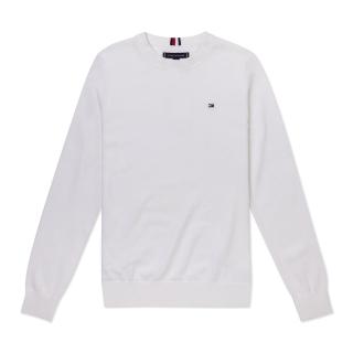 【Tommy Hilfiger】TOMMY 經典圓領Logo針織毛衣 上衣-白色(平輸品/經典舒適)