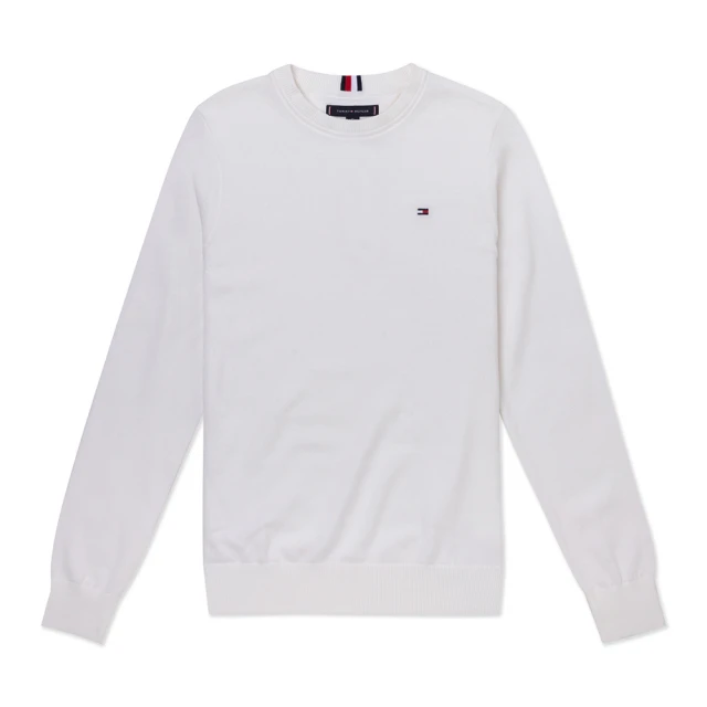 Tommy Hilfiger TOMMY 經典圓領Logo針織毛衣 上衣-白色(平輸品/經典舒適)