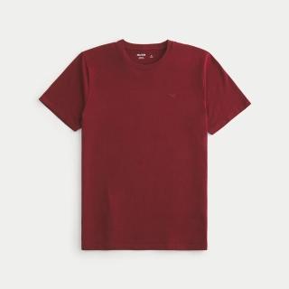 【HOLLISTER Co】HCO 海鷗 經典圓領小海鷗素面短袖T恤 上衣-酒紅色(平輸品/素T/短T/可男女穿搭)