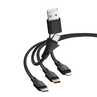 【LDNIO】LC-97UC 二對三編織充電線120cm Type-C/Lighting/USB(二對三100W｜智慧分流｜加長抗彎接頭)