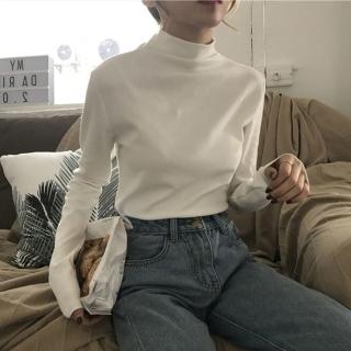 【D.studio】韓版修身顯瘦半高領打底長袖上衣(女裝 衣服 寬鬆上衣 顯瘦上衣 長袖t恤 冬裝 發熱衣 W321)