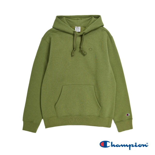 Champion 官方直營-ROCHESTER刺繡LOGO C標刷毛長袖連帽TEE-男(橄欖綠色)