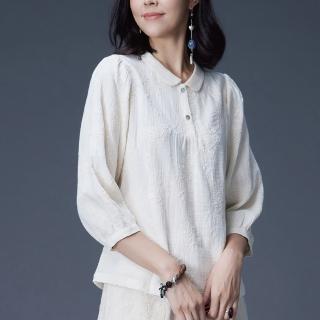 【古典美】48007刺繡圓領上衣(棉麻/純棉/亞麻/中國風/漢服/茶禪服/手染服)