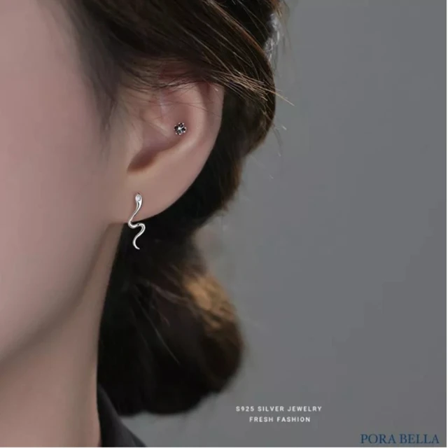 Porabella 925純銀鋯石耳釘 好運耳釘 小蛇耳環 蛇年本命年耳環 時尚ins 耳飾 Earrings