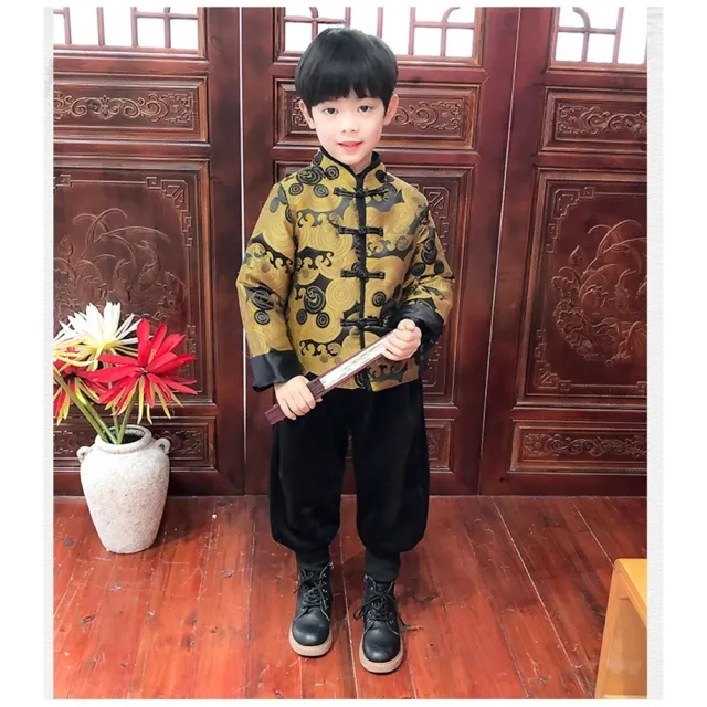 【橘魔法】古風圖騰上衣棉襖+縮口褲(套裝 褲子 拜年服 大紅 過年 新年 唐裝 漢服 中國風 男童 兒童 童裝)