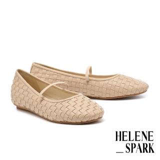 【HELENE SPARK】慵懶舒適純色編織羊皮瑪莉珍平底鞋(粉)