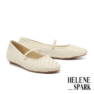 【HELENE SPARK】慵懶舒適純色編織羊皮瑪莉珍平底鞋(米白)