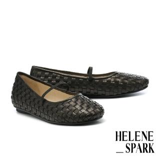 【HELENE SPARK】慵懶舒適純色編織羊皮瑪莉珍平底鞋(黑)