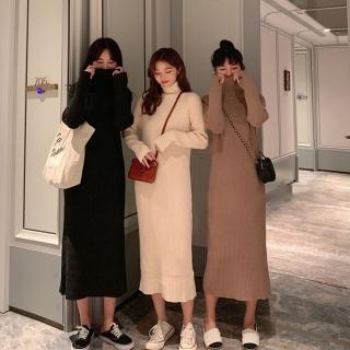 【D.studio】韓版氣質高領長版毛衣(長裙針織上衣毛衣長袖上衣女裝衣服 洋裝保暖上衣冬天女裝套裝 S339)