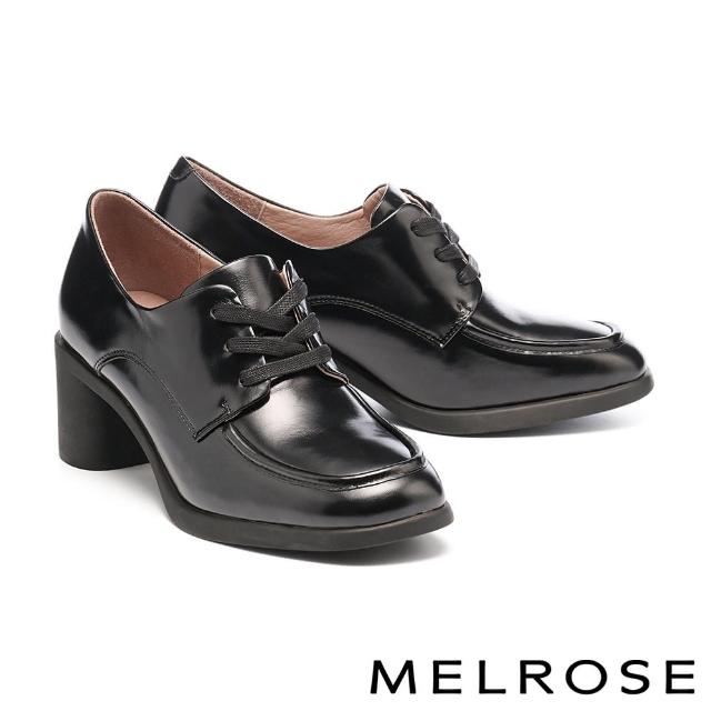 【MELROSE】美樂斯 復古紳士純色綁帶全真皮高跟鞋(黑)