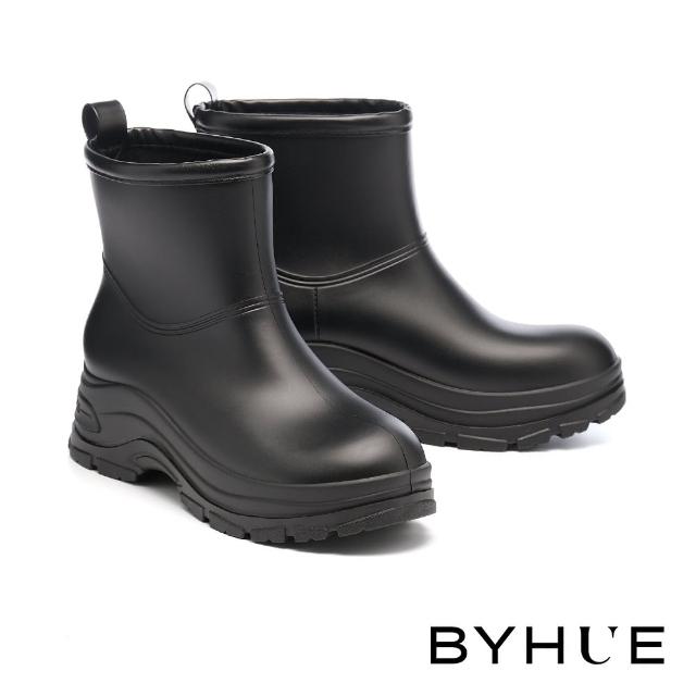 【BYHUE】率性可愛純色軟芯厚底短雨靴(黑)