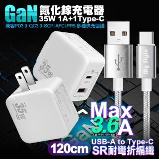 【VOORCA】1C+1A孔35W氮化鎵充電器 白+MyStyle 耐彎折編織線 USB to Type-C-120cm