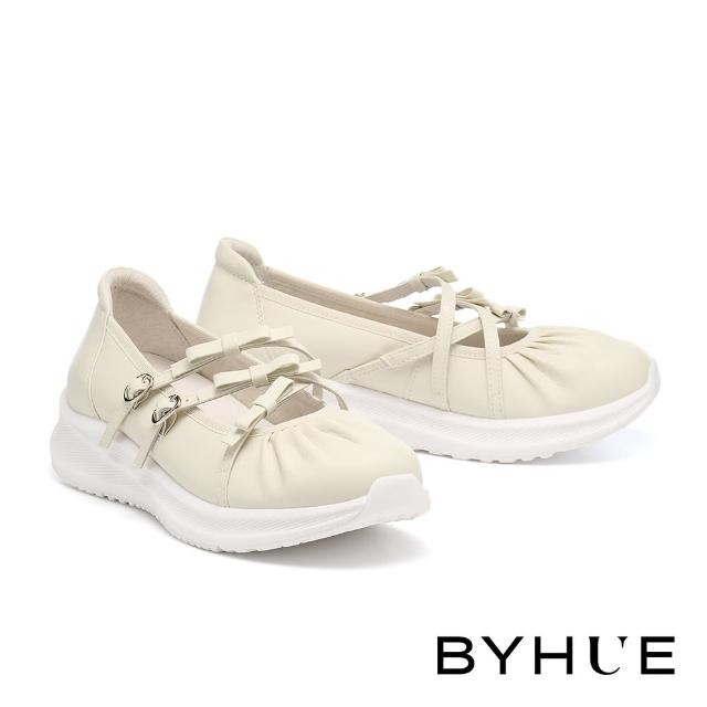 【BYHUE】純欲女孩蝴蝶結多繫帶瑪莉珍軟芯厚底休閒鞋(白)