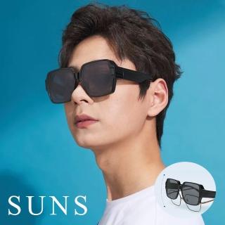 【SUNS】時尚特大框偏光墨鏡/套鏡 霧黑框 Polarized抗UV400 包覆式太陽眼鏡(防眩光/遮陽/眼鏡族首選)