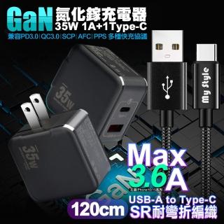 【VOORCA】1C+1A孔35W氮化鎵充電器 黑+MyStyle 耐彎折編織線 USB to Type-C-120cm