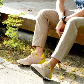 【PUHU 彪琥】麂皮網布健走鞋-男款米黃(100%MIT 休閒鞋 健走鞋 健步鞋)