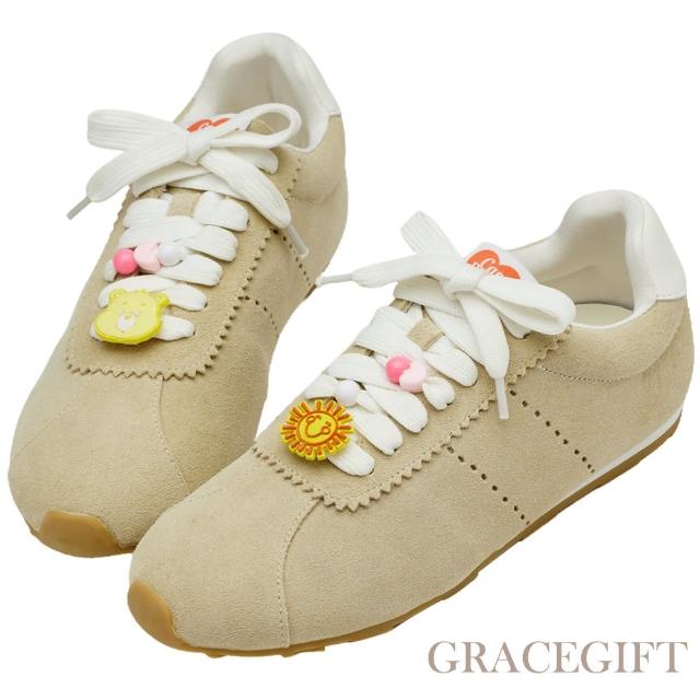 【Grace Gift】Care Bears-復古幽默小熊麂皮休閒運動鞋-附芭蕾少女DIY改造包(淺黃)