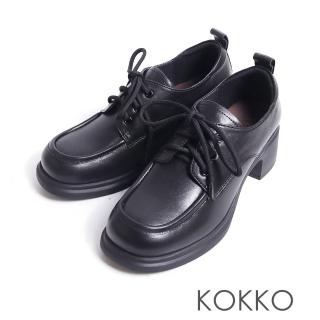 【KOKKO】經典復古學院風方頭厚底樂福鞋(黑色)