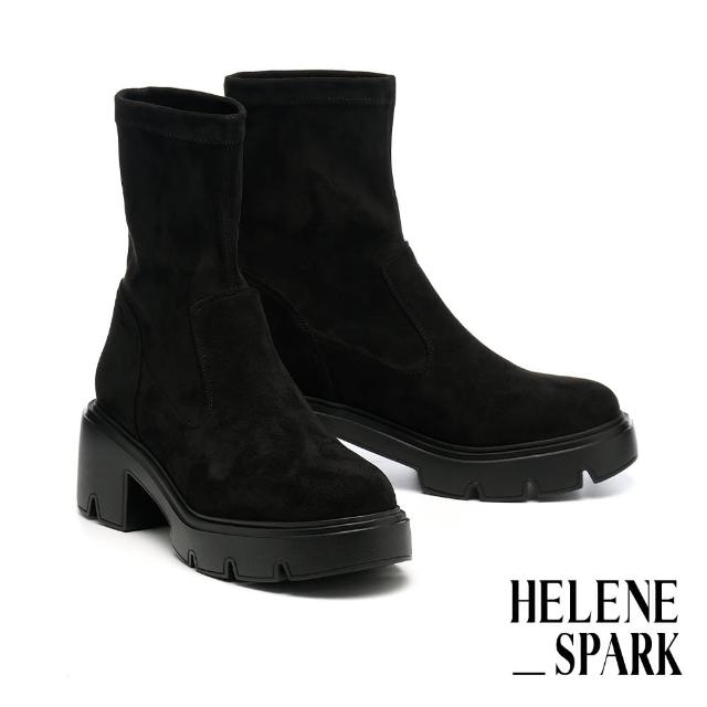 【HELENE_SPARK】輕奢美學 Classic S彈力絨布厚底短靴(黑)