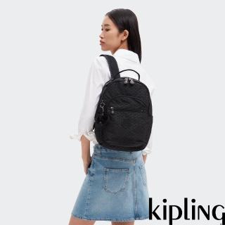 【KIPLING官方旗艦館】『首爾包』經典黑菱格紋印花機能手提後揹包-SEOUL S
