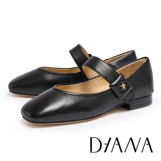 【DIANA】雲朵澎澎羊皮方頭瑪莉珍平底鞋(黑色)