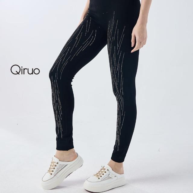 【Qiruo 奇若名品】專櫃時尚彈力 內刷毛內搭褲0091C精品保暖 黑色 放射狀亮(FF)