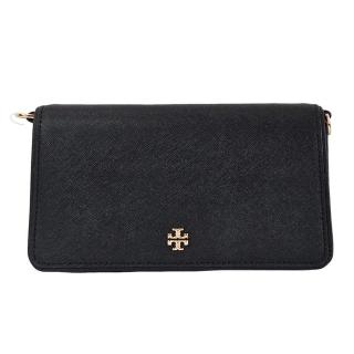【TORY BURCH】TB 防刮硬殼掀蓋十字LOGO斜揹包(黑色/贈原廠紙袋母親節送禮)
