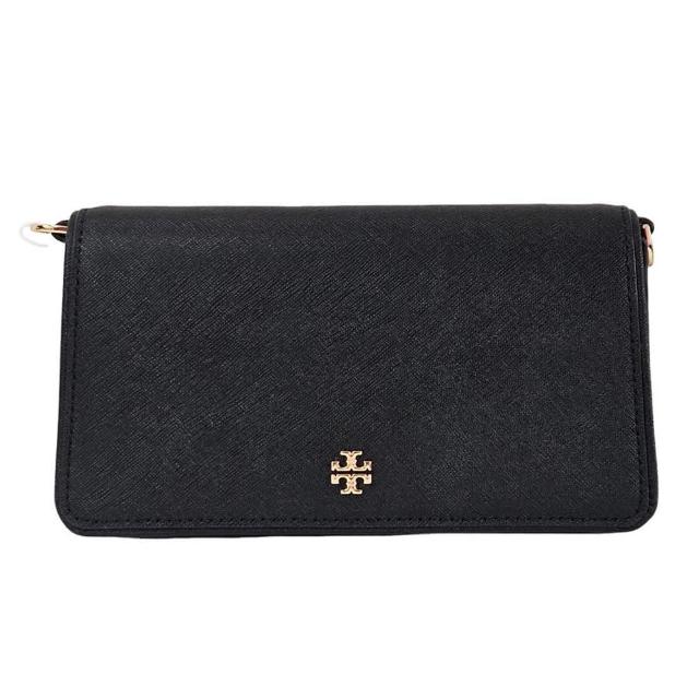 【TORY BURCH】TB 防刮硬殼掀蓋十字LOGO斜背包(黑色/贈原廠紙袋母親節送禮)