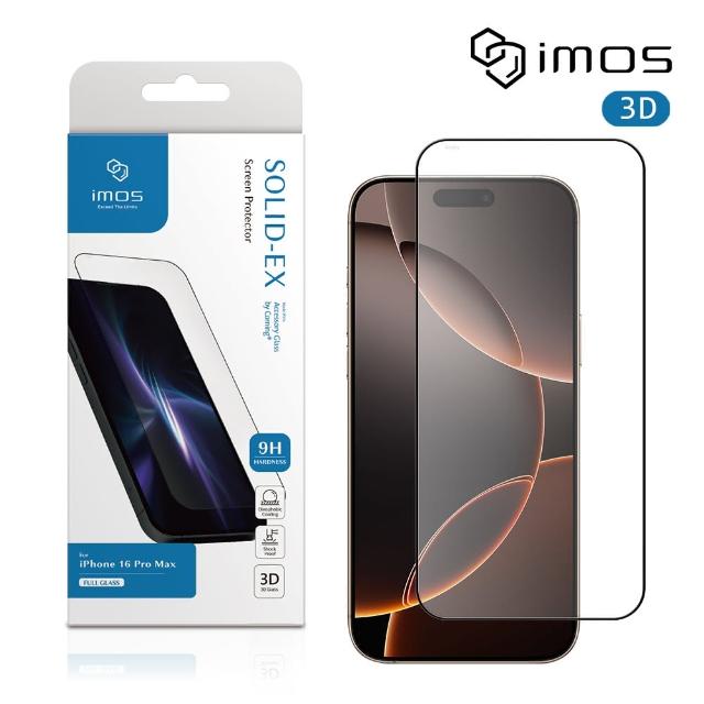 【iMos】iPhone 16 Pro Max 6.9吋 3D高透9H超細黑邊康寧玻璃貼(AGbc)