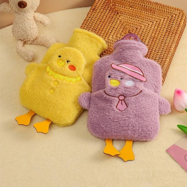 【Dagebeno荷生活】鴨子造型絨毛保溫熱水袋 小巧輕便不漏水可拆洗熱水袋(1入)