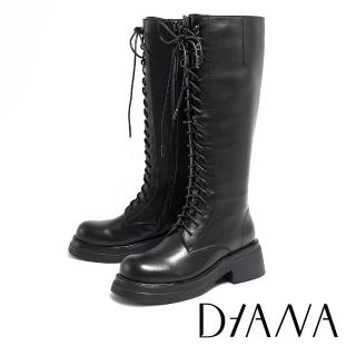 【DIANA】個性真皮綁帶厚底長靴(黑色)