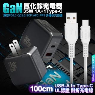 【VOORCA】1C+1A孔35W氮化鎵充電器 黑+MyStyle 國際UL認證線 USB to Type-C 快充線100cm