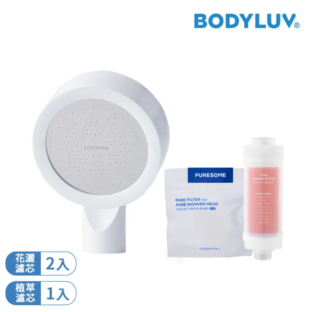 【BODYLUV】純淨花灑頭+純淨花灑濾芯2入+植萃潤膚濾芯1入