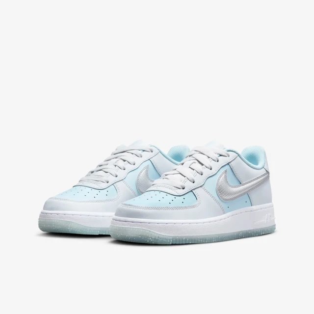 NIKE 耐吉 運動鞋 休閒鞋 女鞋 中大童 男鞋 AIR FORCE 1 BG 冰川藍 銀色 果凍底(HQ3249043)