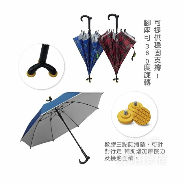 【海夫健康生活館】護立康 鋁合金骨架 弧形拐杖握柄 三腳防滑休閒傘 5色任選(MS002)