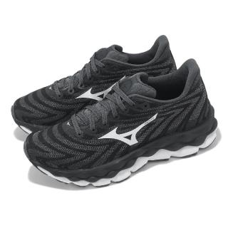 【MIZUNO 美津濃】慢跑鞋 Wave Sky 8 女鞋 黑 白 緩衝 回彈 編織 運動鞋 美津濃(J1GD2402-72)