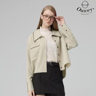 【OUWEY 歐薇】法式前短後長縲縈尖領襯衫(杏；S-L；3243231516)