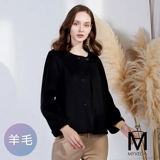 【MYVEGA 麥雪爾】出清品 MA羊毛拉克蘭袖單釦短版大衣外套-鐵灰
