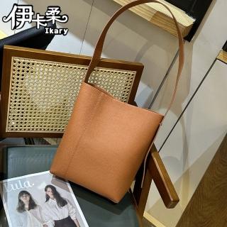 【Ikary 伊卡柔】母親節禮物 復古極簡真皮水桶包(9831)