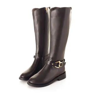 【amai】時尚率性騎士風粗跟長靴 高筒靴 長筒靴 長靴 粗跟 中跟 英倫風 百搭 大尺碼 L-2435BK(黑色)