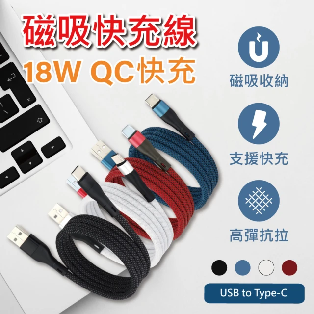 APEX 磁性收納編織快充線-USB to Type-C 充電線 1M(數據傳輸/全線磁力/磁性回彈收納)