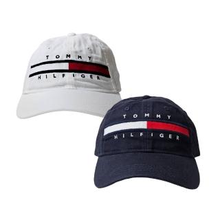 【Tommy Hilfiger】TH 經典紅白槓字母LOGO 棒球帽(海軍藍/白色母親節送禮)
