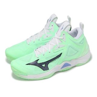 【MIZUNO 美津濃】排球鞋 Wave Momentum 3 Mid 男鞋 綠白 中筒 緩衝 室內運動 羽排鞋 美津濃(V1GA2317-87)