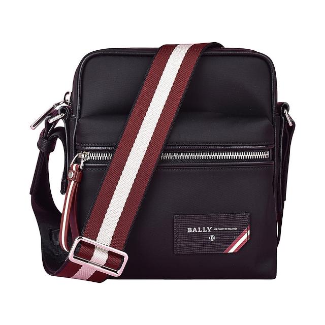 【BALLY】BALLY FAARA燙銀LOGO尼龍拉鍊斜背包(黑)