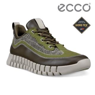 【ecco】GRUUV M 樂步輕便防水針織皮革休閒鞋 男鞋(軍綠色/橡果綠/砂礫灰 52525461087)